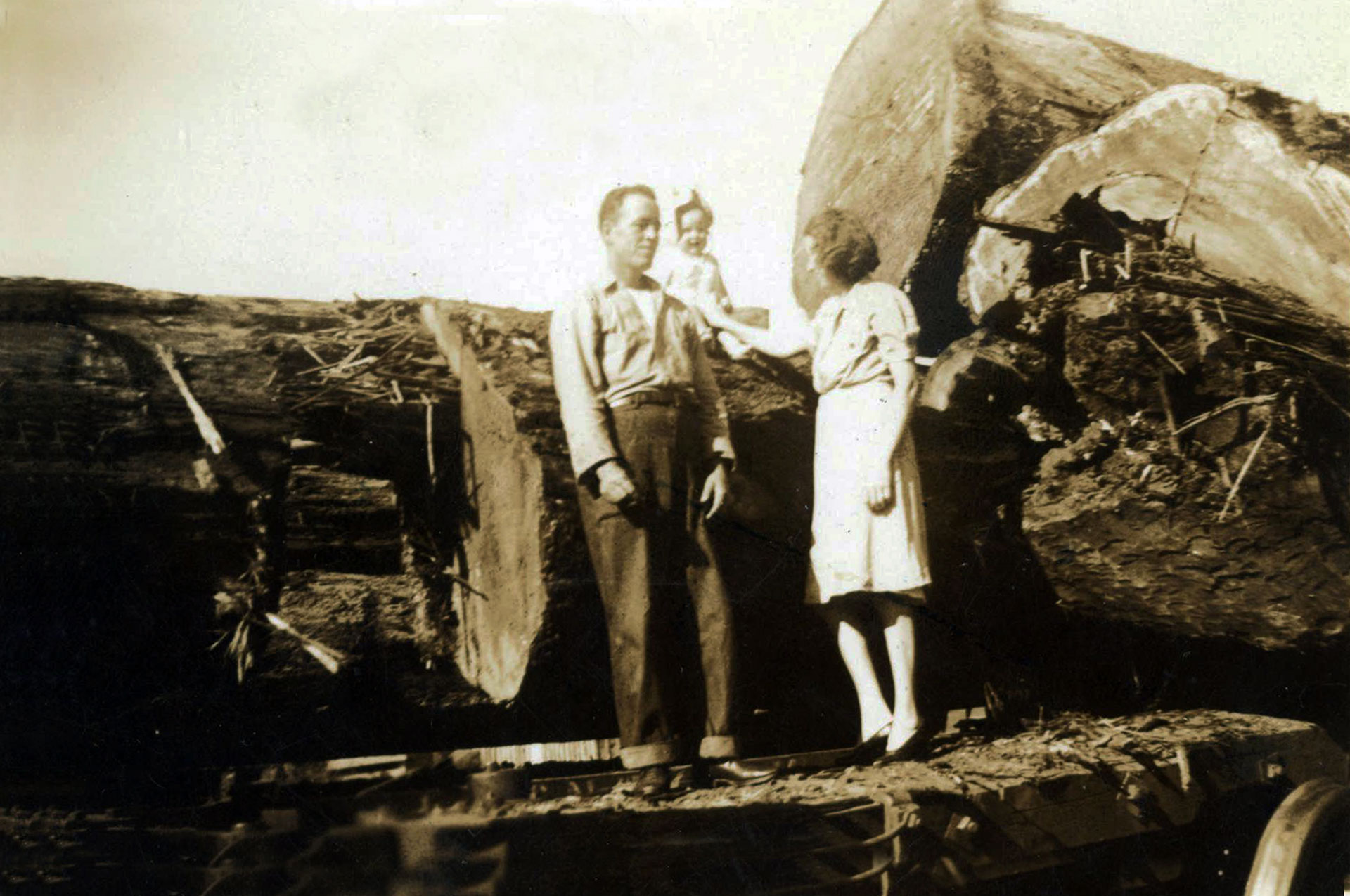 Guy and Nina Burch with baby Johnny Burch in Ryderwood, 1946.