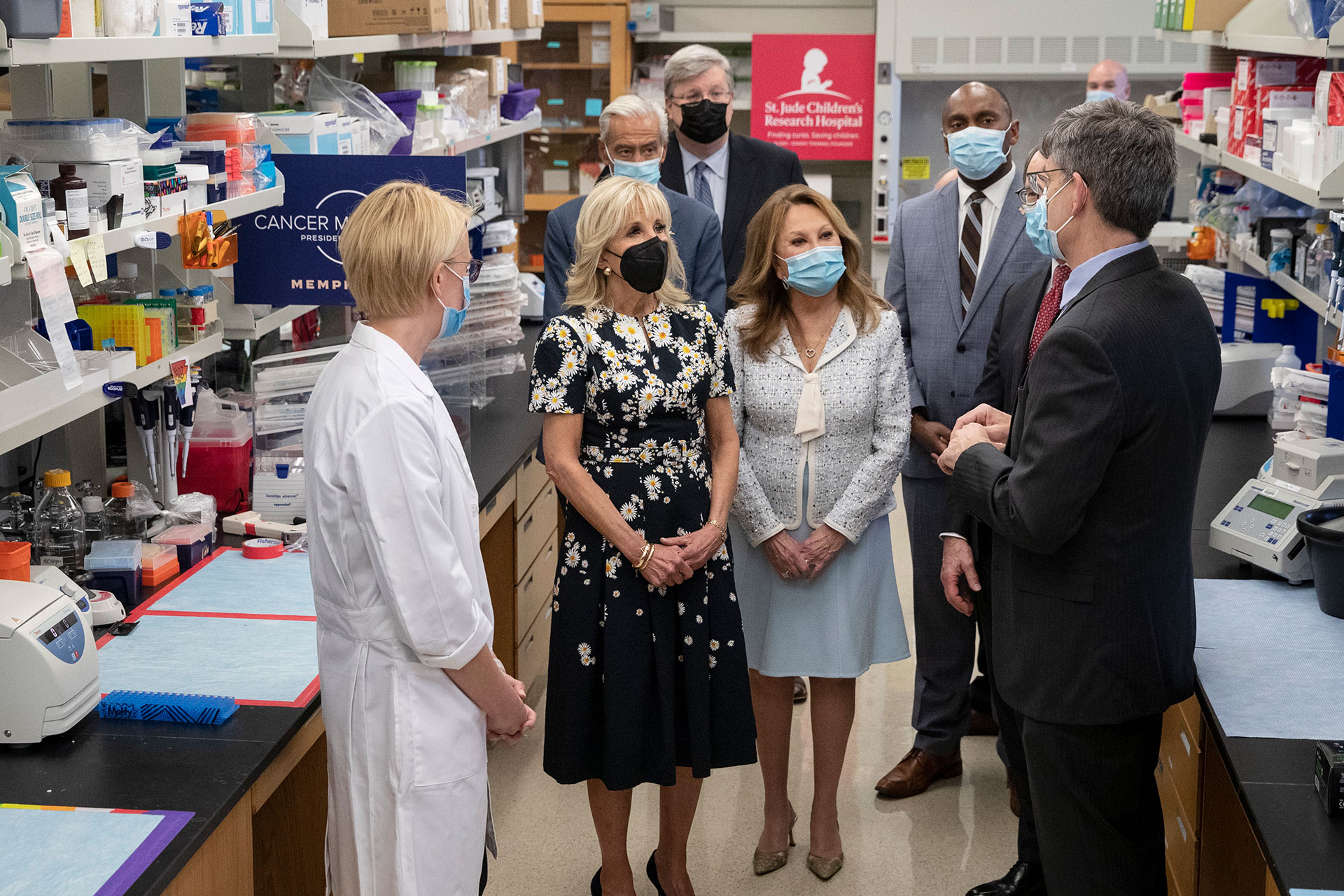 First Lady Jill Biden with Marlo Thomas, St. Jude National Outreach Director and daughter of its founder, comedian Danny Thomas, on the day they visited the children from Ukraine