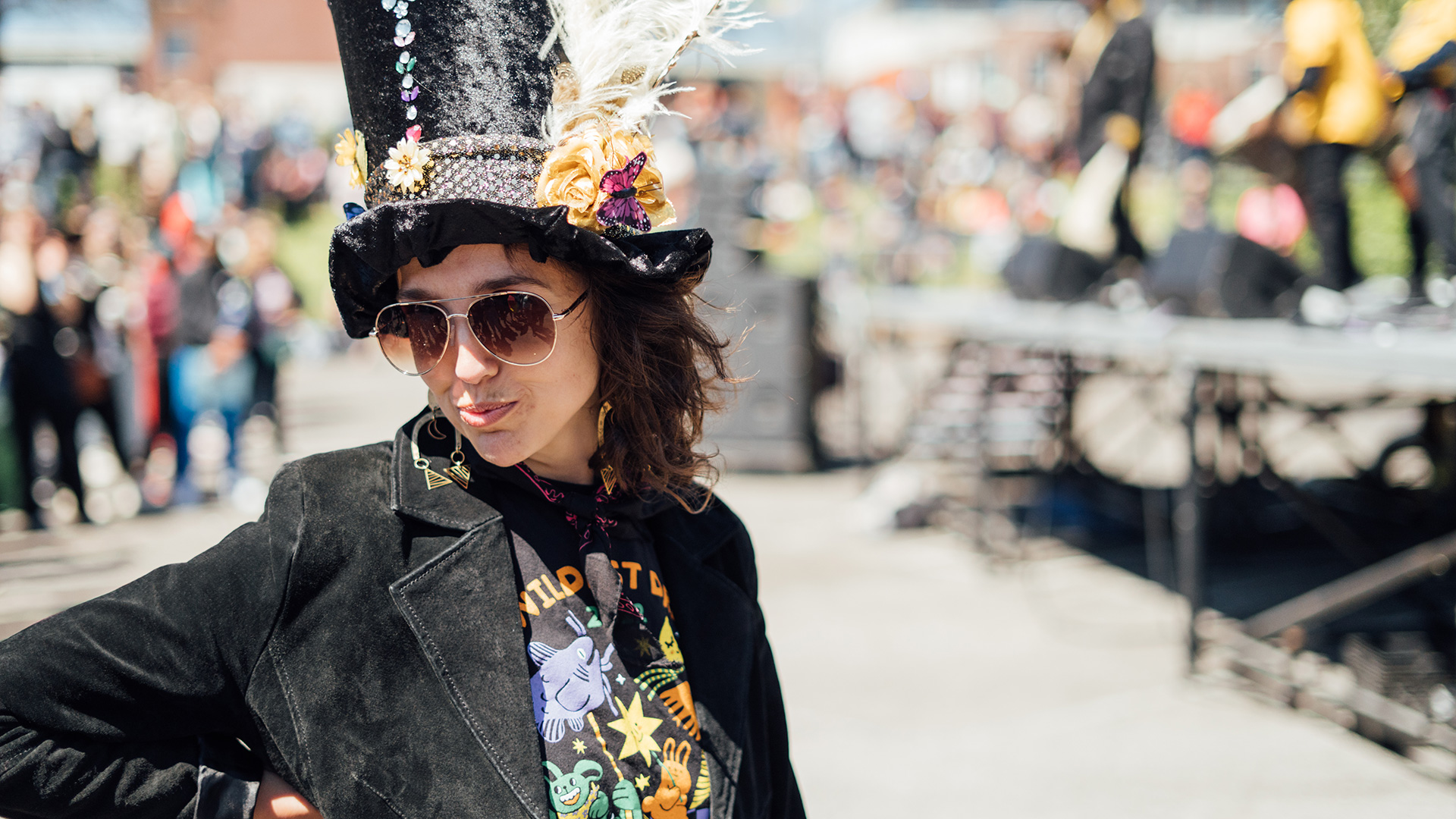 Rachel Milford of the Cattywampus Puppet Council leads the parade. (Photograph by Chris Moyer)