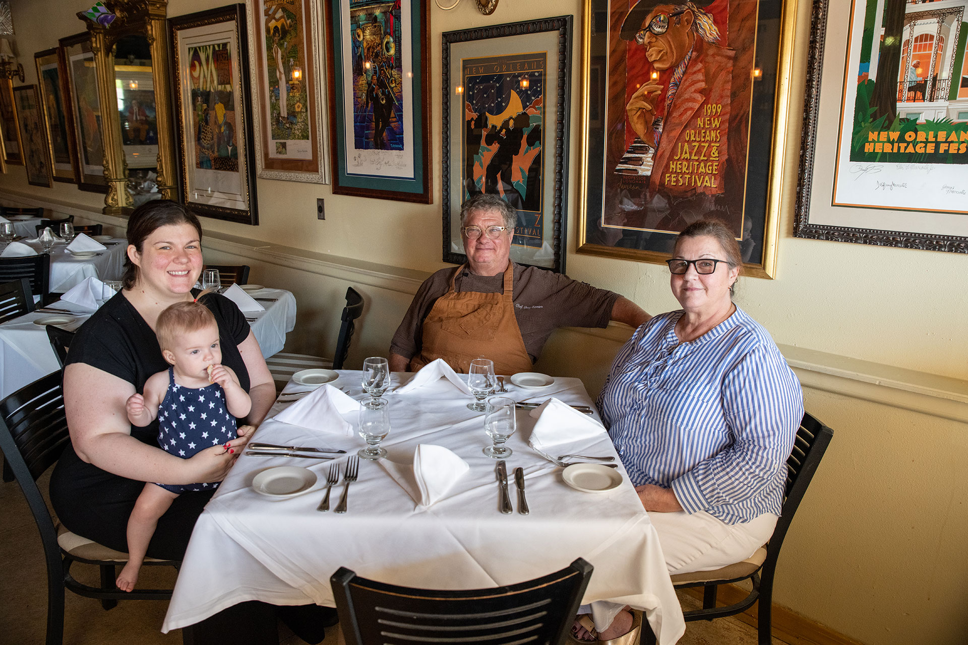 CONDENSED-Gabrielle-SONNIER-FAMILY Chef Joel Sonnier with his wife Mary (right), his daughter Gabrielle (left) with her daughter Marigold