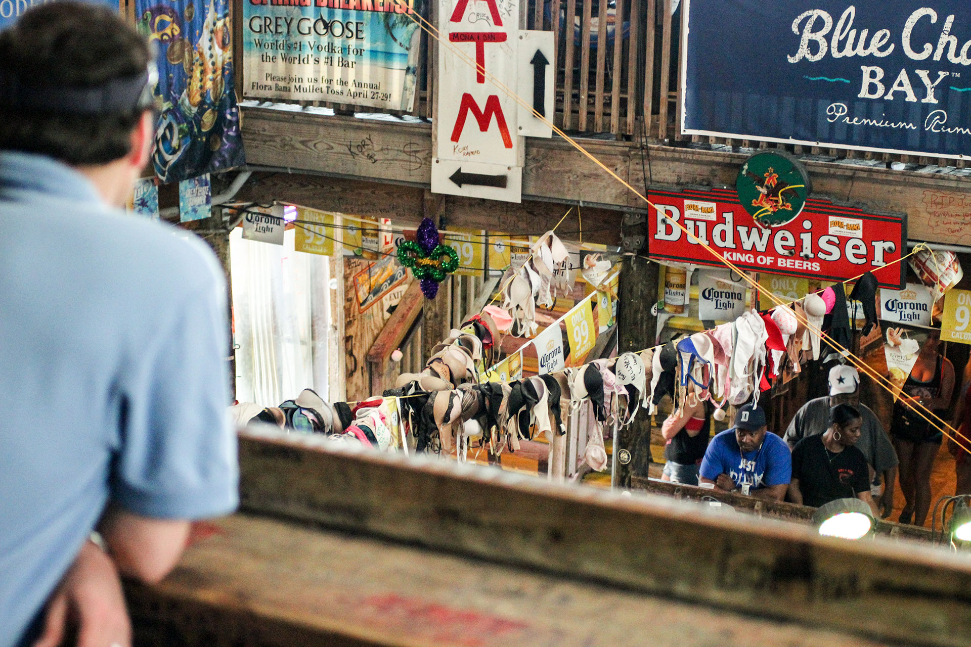 The bra-bedecked main room of Flora-Bama