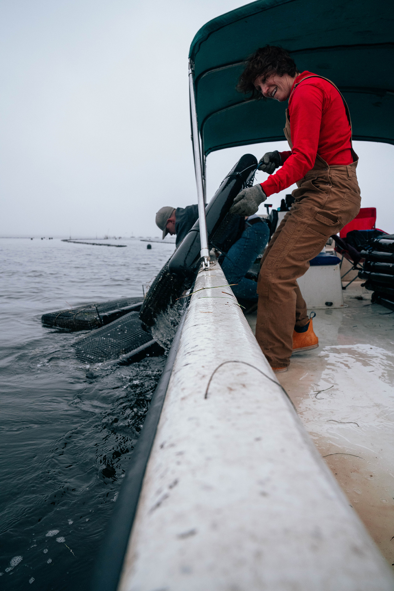 Jody says her farm uses a “high touch” approach that requires her team to pull the oysters regularly  from the water, sort them and replace them in new oyster bags to ensure the bivalves have the right water flow and the room they need to grow.