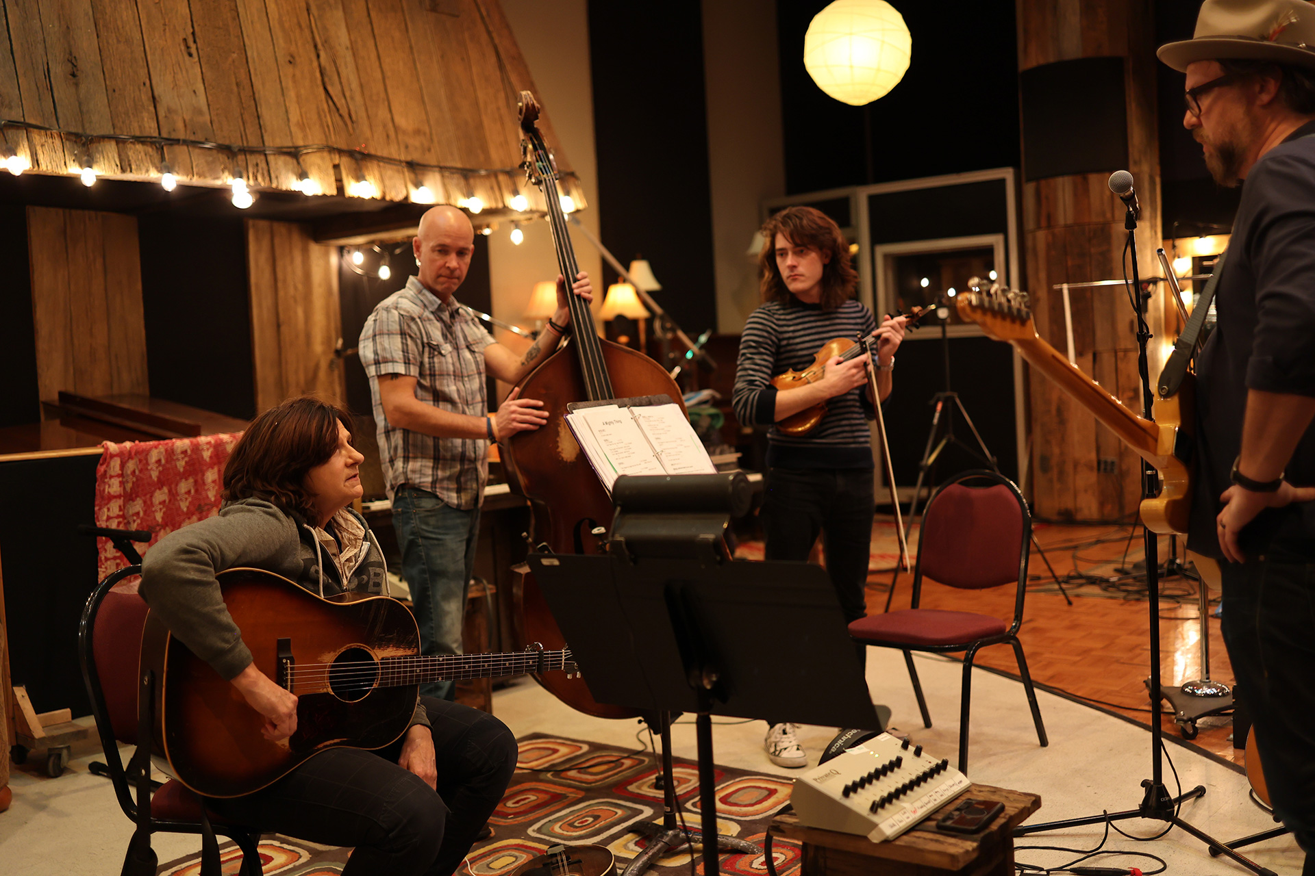 Amy Ray with bandmates Kerry Brooks, Adrian Carter and Jeff Fielder recording "If It All Goes South" at the Sound Emporium in Nashville. (Photograph by Jordan Hamlin)