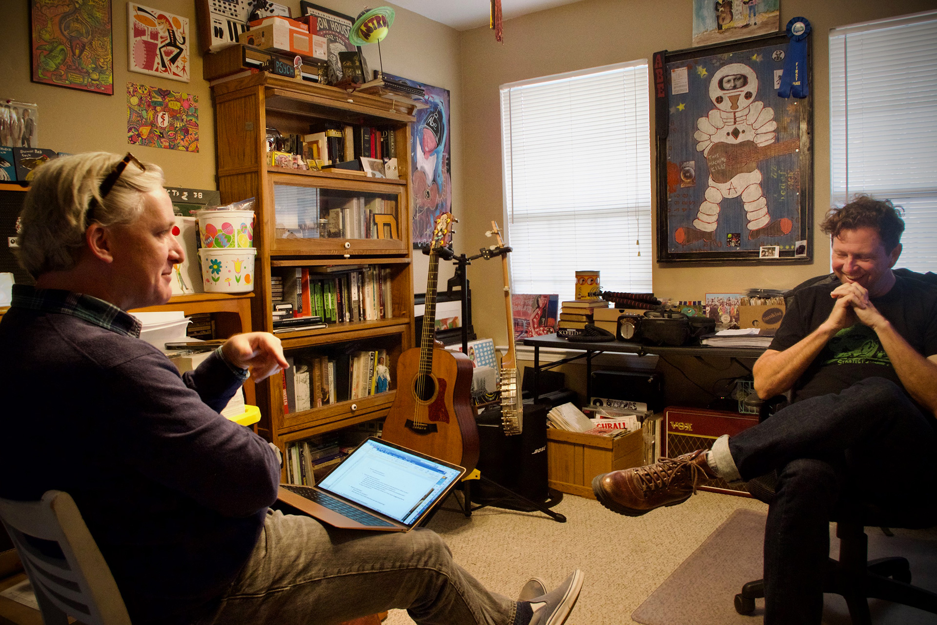 Writer Tad Barlett and Abe Partridge in Abe's home outside Mobile (photograph by Eli Bartlett).