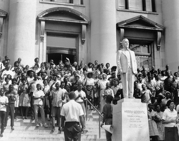 9922.14836 Protestors assemble on the steps of Danville's City Hall on the morning of "Bloody Monday."