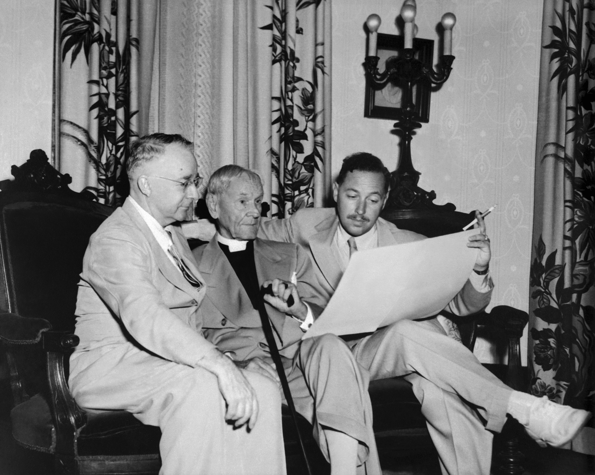 Tennessee Williams (at right) with his grandfather, the Rev. Walter Dakin (center), and lay Episcopal leader Davis Patty