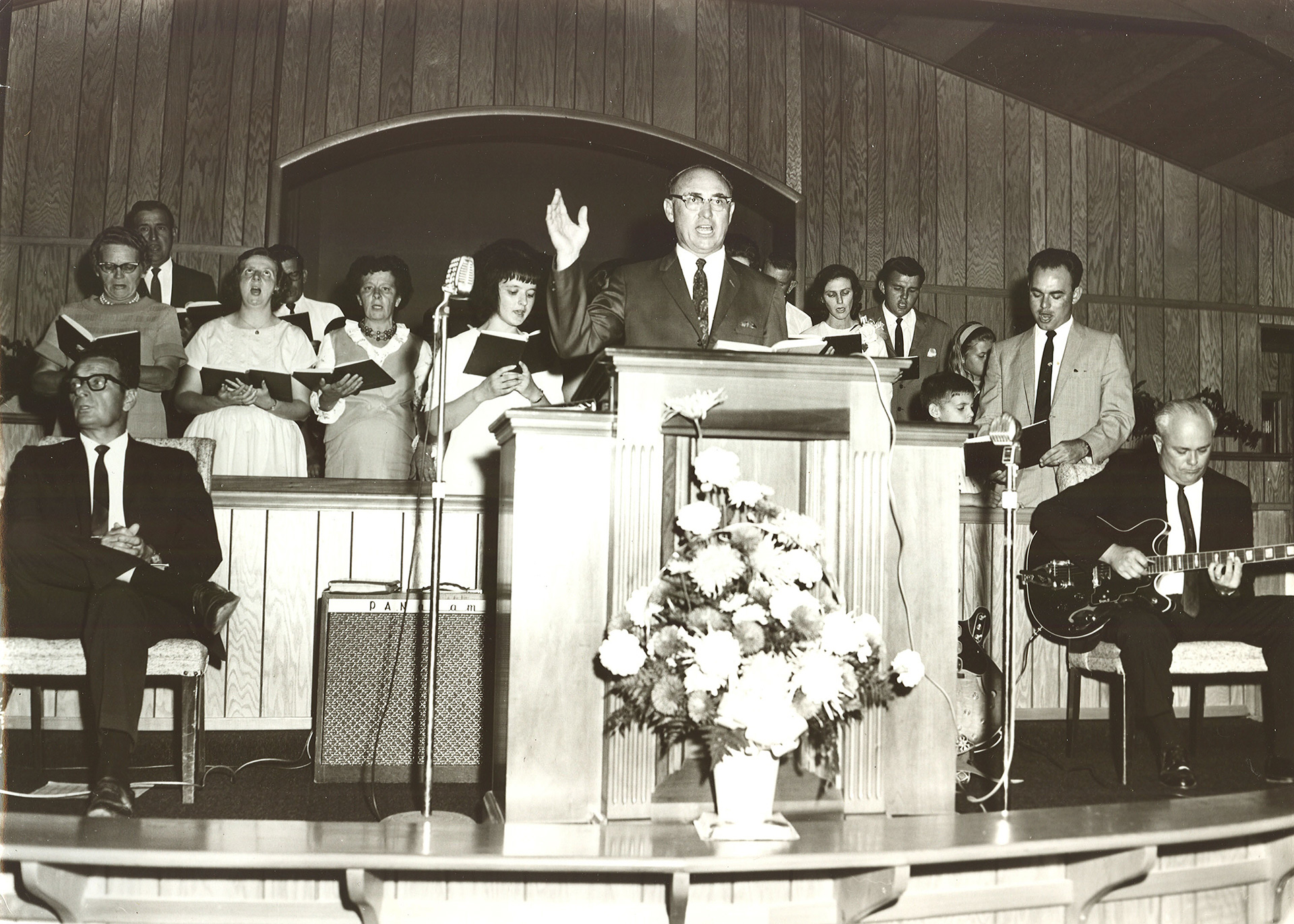 Shara Nova's grandfather, Kenneth Evan Wright, in the Pentecostal pulpit (photograph courtesy of Shara Nova)