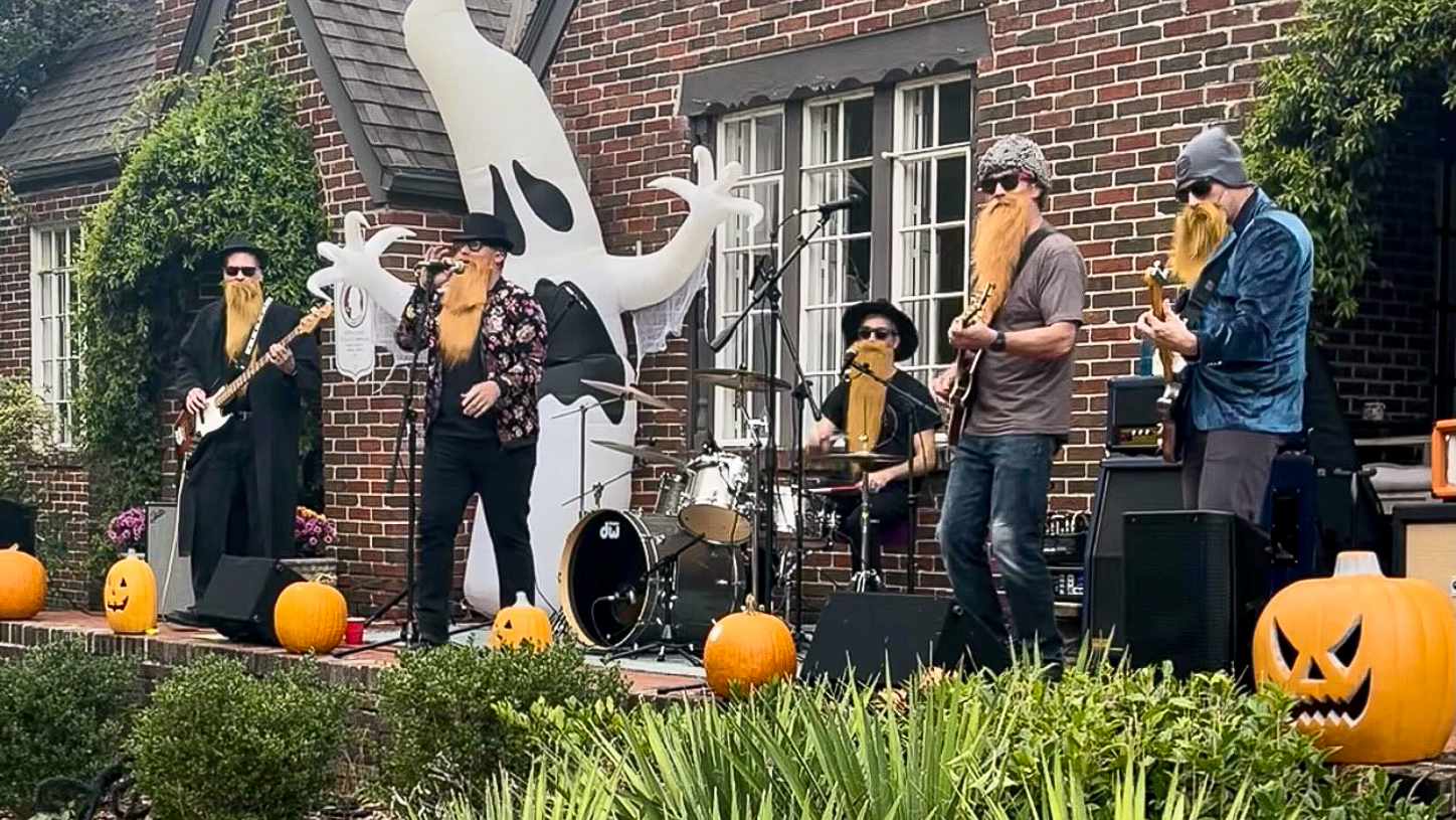 The Kensingtons in their ZZ Top guise at a neighborhood Halloween party.