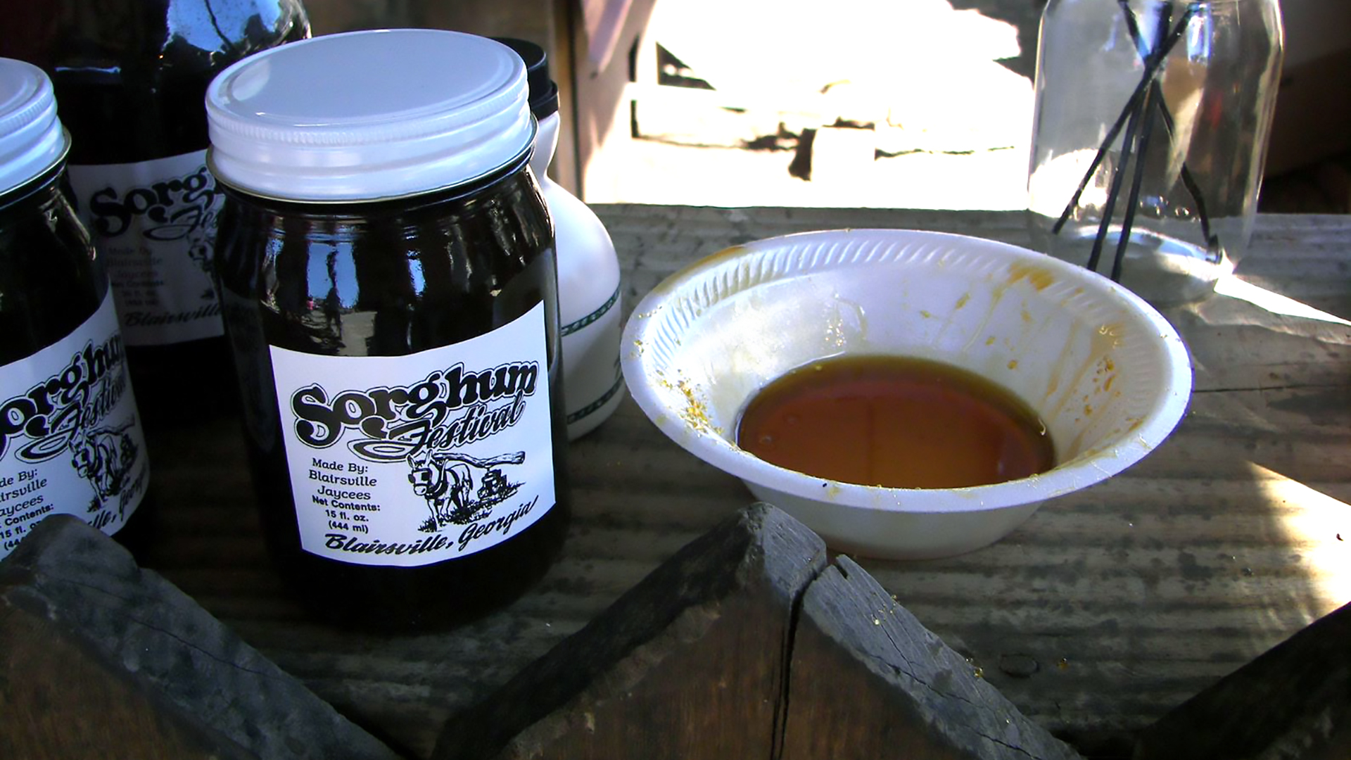 Then the finished sorghum syrup goes on sale immediately after it's made. (Photograph by Bill Boemanns)
