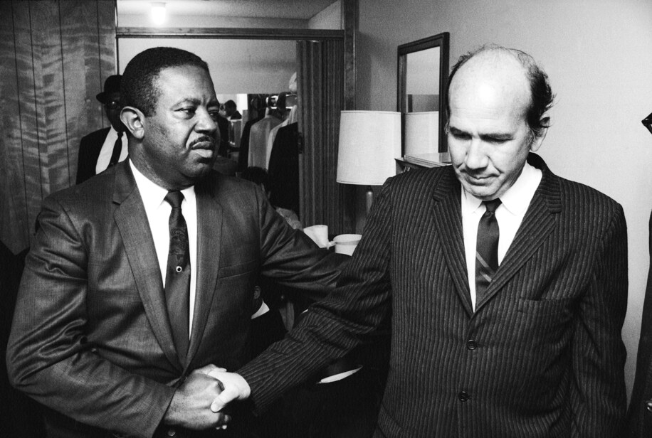 The Rev. Ralph David Abernathy with Will Campbell in 1968, at the Lorraine Motel in Memphis, only hours after the assassination of the Rev. Dr. Martin Luther King, Jr.
